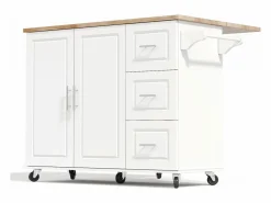 Isla de cocina con ruedas 137x43/76 cm con 3 cajones y 2 puertas - y madera^Hauss Spole