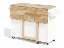 Isla de cocina con ruedas 137x43/76 cm con 3 cajones y 2 puertas - y madera^Hauss Spole