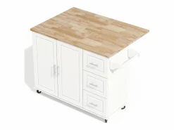 Isla de cocina con ruedas 137x43/76 cm con 3 cajones y 2 puertas - y madera^Hauss Spole