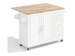 Isla de cocina con ruedas 137x43/76 cm con 3 cajones y 2 puertas - y madera^Hauss Spole
