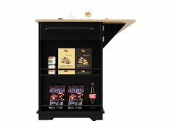 Isla Cocina|Isla de cocina con tablero abatible, separadores extraíbles, aparador de cristal templado, MDF y metal, color y natural (151,5x60x91,7 cm)