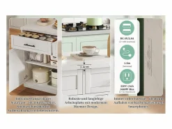 Isla de cocina con tomas de corriente, puertos USB, estantes ajustables y barra (120x60x91cm)^ New