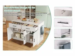 Isla de cocina con tomas de corriente, puertos USB, estantes ajustables y barra (120x60x91cm)^ New