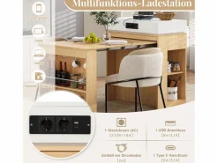 Merax Isla Cocina|Isla de cocina extensible con ruedas y tablero abatible - 83 x 46 x 96 cm - mesa alta con puerta y cajón - MDF + cristal - natural