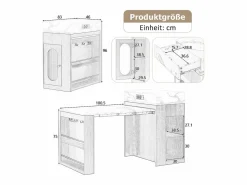 Merax Isla de cocina extensible con ruedas y tablero abatible - 83 x 46 x 96 cm - mesa alta con puerta y cajón - MDF + cristal - Blanco