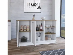 TuHome Isla Cocina|Isla de cocina Ginger en melamina con 7 estantes y 2 puertas , , 90.6 cm X 150 cm X 67 cm