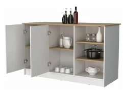TuHome Isla Cocina|Isla de cocina Ginger en melamina con 7 estantes y 2 puertas , , 90.6 cm X 150 cm X 67 cm