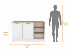 TuHome Isla Cocina|Isla de cocina Ginger en melamina con 7 estantes y 2 puertas , , 90.6 cm X 150 cm X 67 cm