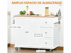 Isla de cocina Kalos extensible con ruedas 92,5x128,8x75,5 cm^Homcom Outlet