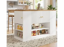 Isla de cocina moderna - 140 x 40 x 90 cm - con cajones + estantes + puertas - MDF + metal -^Merax New
