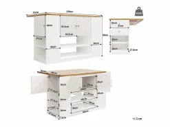 Isla de cocina moderna - 140 x 40 x 90 cm - con cajones + estantes + puertas - MDF + metal -^Merax New