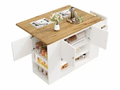 Isla de cocina moderna - 140 x 40 x 90 cm - con cajones + estantes + puertas - MDF + metal -^Merax New