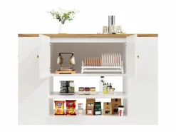 Isla de cocina moderna - 140 x 40 x 90 cm - con cajones + estantes + puertas - MDF + metal -^Merax New