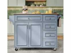 Isla de cocina moderna 130×45×92 cm - con 5 cajones y 2 puertas - encimera extensible - con ruedas -^ModernLuxe Discount