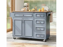 Isla de cocina moderna 130×45×92 cm - con 5 cajones y 2 puertas - encimera extensible - con ruedas -^ModernLuxe Discount