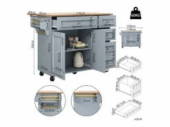 Isla de cocina moderna 130×45×92 cm - con 5 cajones y 2 puertas - encimera extensible - con ruedas -^ModernLuxe Discount