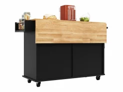 Isla de cocina moderna, encimera abatible, mueble de almacenaje, acabado madera MDF, color (106x50x90,5 cm) Negro Outlet