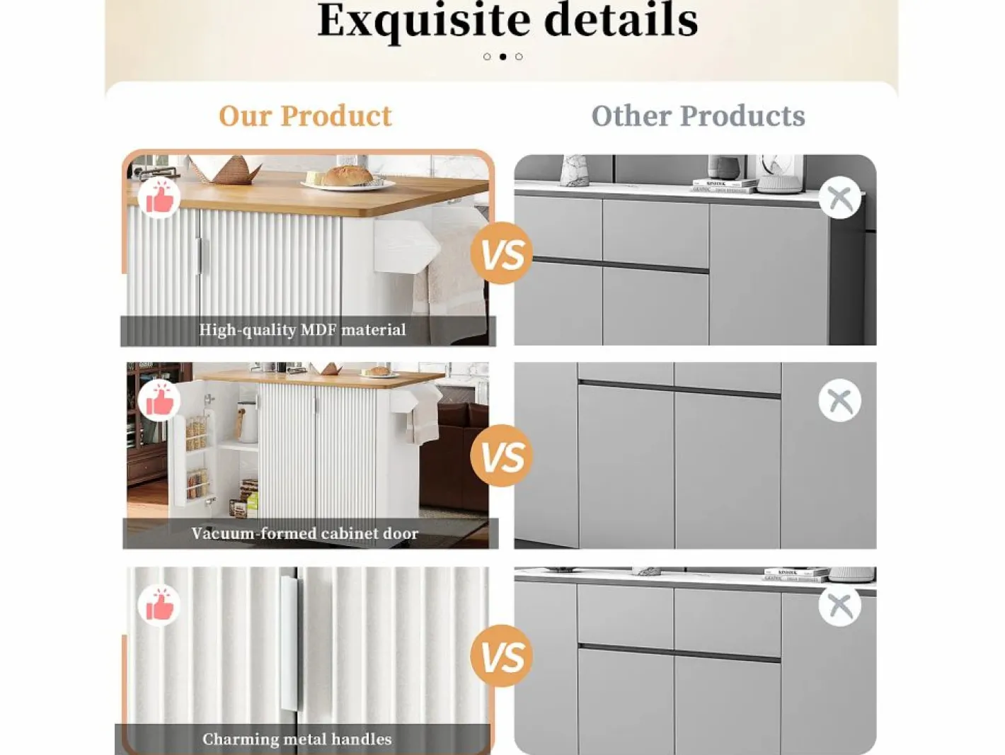 ModernLuxe Isla Cocina|Isla de cocina moderna 130x45x92cm - 3 puertas - con estante para especias - tablero extensible - con ruedas -