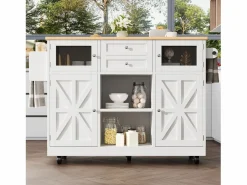 ModernLuxe Isla Cocina|Isla de cocina móvil 140×70×93,5 cm - 2 cajones y 4 puertas - encimera extensible - estantes ajustables -