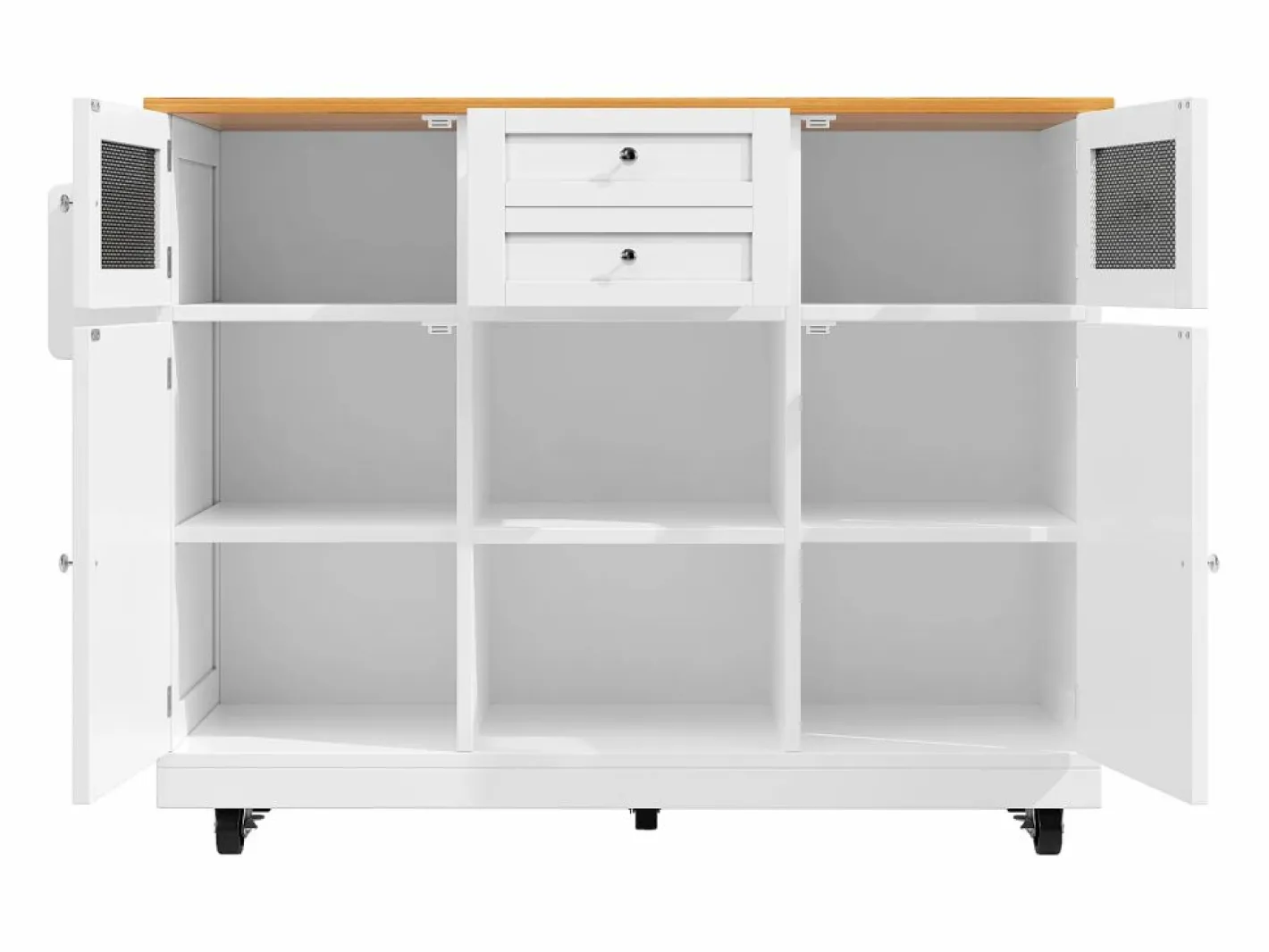 ModernLuxe Isla Cocina|Isla de cocina móvil 140×70×93,5 cm - 2 cajones y 4 puertas - encimera extensible - estantes ajustables -