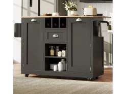 Isla de cocina móvil 140×70×93,5 cm - 1 cajón y 2 puertas - encimera extensible - con ruedas -^ModernLuxe New