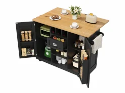 Isla de cocina móvil 140×70×93,5 cm - 1 cajón y 2 puertas - encimera extensible - con ruedas -^ModernLuxe New