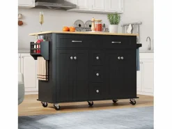 Isla de cocina móvil - encimera extensible - 5 cajones y 4 puertas - con toallero - MDF - negro^ModernLuxe Best
