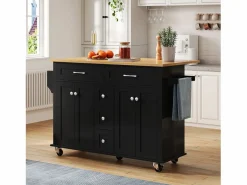 Isla de cocina móvil - encimera extensible - 5 cajones y 4 puertas - con toallero - MDF - negro^ModernLuxe Best