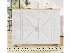 Isla de cocina móvil - encimera extensible - 2 cajones y 2 puertas - con estantes abiertos - MDF - + natural^ModernLuxe Clearance