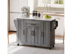 Isla de cocina móvil - encimera extensible - con estante para especias y toallero - con 2 cajones y 4 puertas - MDF -^ModernLuxe Best