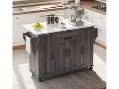 Isla de cocina móvil - encimera extensible - con estante para especias y toallero - con 2 cajones y 4 puertas - MDF -^ModernLuxe Best