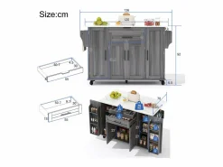 Isla de cocina móvil - encimera extensible - con estante para especias y toallero - con 2 cajones y 4 puertas - MDF -^ModernLuxe Best