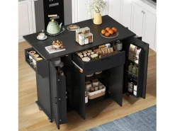 Isla de cocina móvil - encimera extensible - con toallero - con 1 cajón y 4 puertas - MDF -^ModernLuxe Online