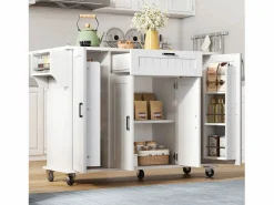 Isla de cocina móvil - encimera extensible - con toallero - con 1 cajón y 4 puertas - MDF -^ModernLuxe Clearance