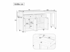 Isla Cocina|Isla de cocina móvil blanca - Carrito de cocina con 4 puertas y 2 cajones - tablero de madera extensible y especiero