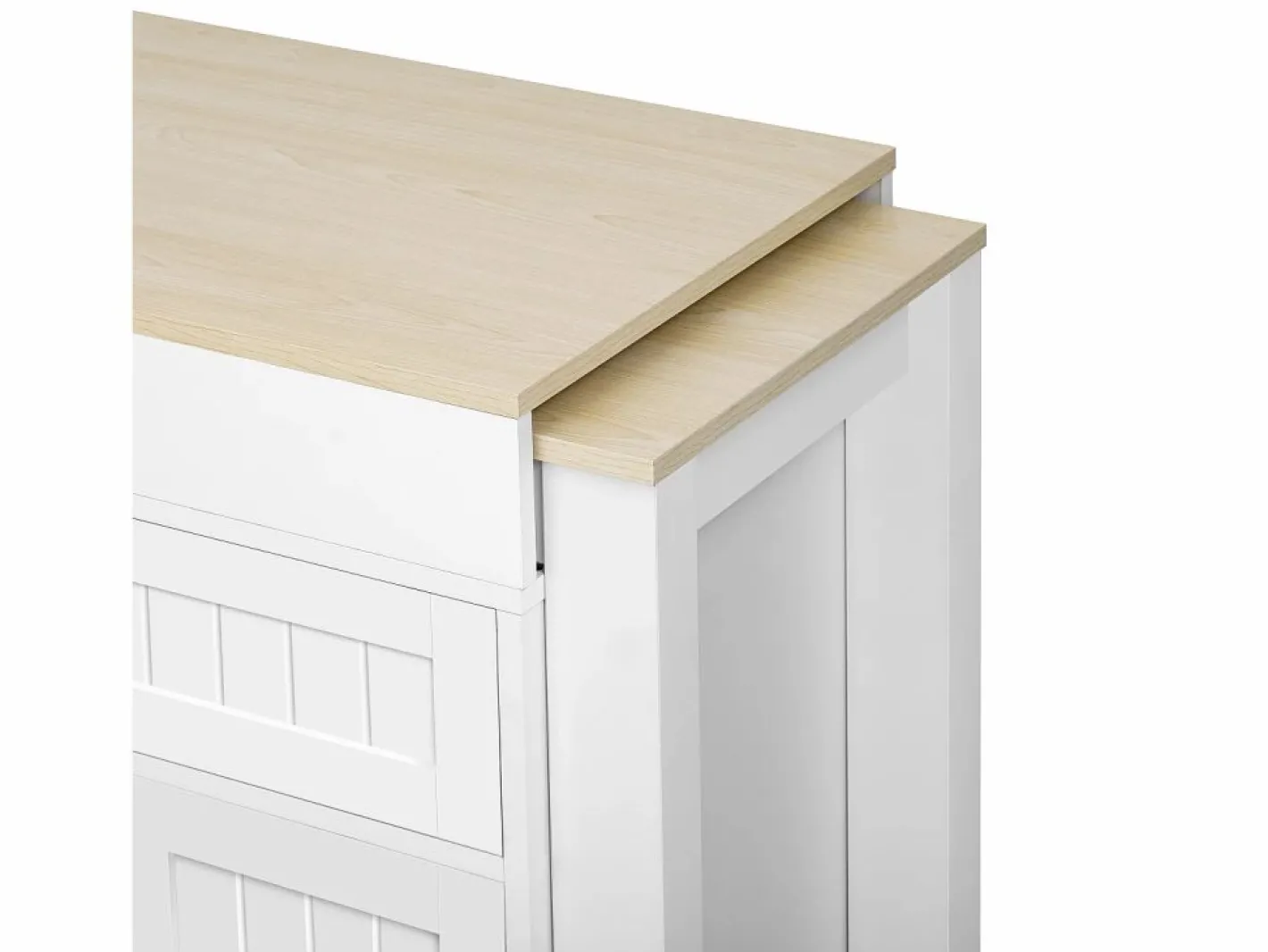 Isla Cocina|Isla de cocina móvil blanca - Carrito de cocina con 4 puertas y 2 cajones - tablero de madera extensible y especiero