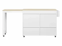 Isla Cocina|Isla de cocina móvil blanca - Carrito de cocina con 4 puertas y 2 cajones - tablero de madera extensible y especiero