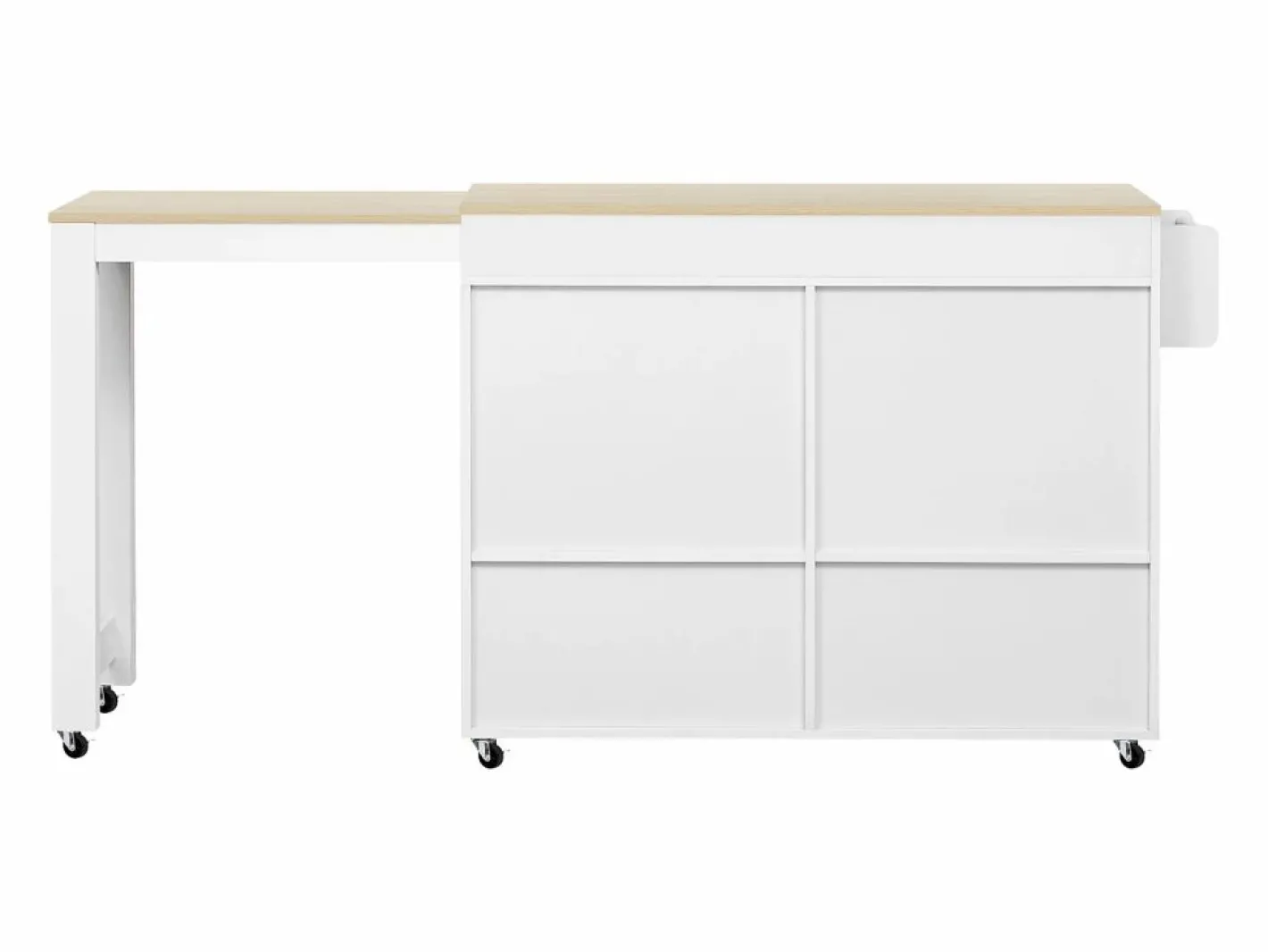 Isla Cocina|Isla de cocina móvil blanca - Carrito de cocina con 4 puertas y 2 cajones - tablero de madera extensible y especiero