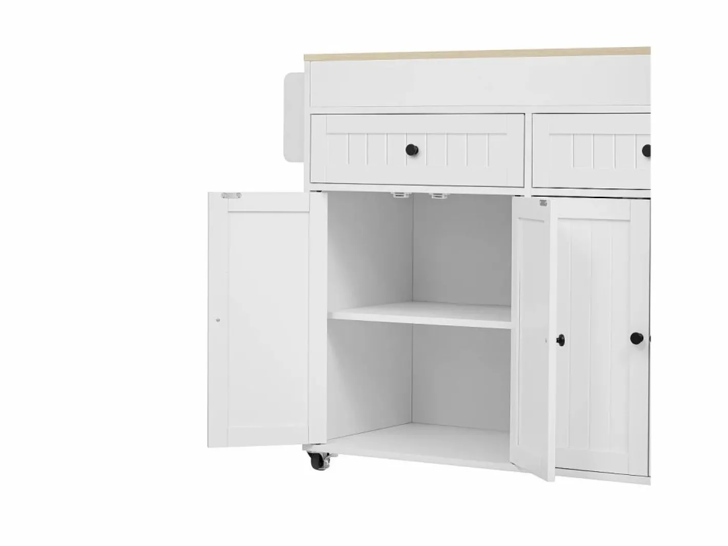 Isla Cocina|Isla de cocina móvil blanca - Carrito de cocina con 4 puertas y 2 cajones - tablero de madera extensible y especiero