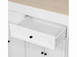 Isla Cocina|Isla de cocina móvil blanca - Carrito de cocina con 4 puertas y 2 cajones - tablero de madera extensible y especiero