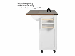 Merax Isla Cocina|Isla de cocina móvil central con 2 puertas y 3 cajones - tapa extensible - 140 x 45/73 x 92,5 cm - Madera MDF + metal - + natural