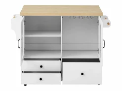 Hauss Spole Isla de cocina móvil con 2 puertas de cristal y 3 cajones - Mesa extensible - Blanco Outlet