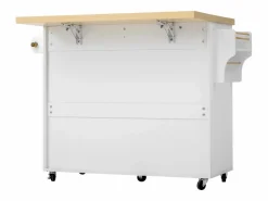 Hauss Spole Isla de cocina móvil con 2 puertas de cristal y 3 cajones - Mesa extensible - Blanco Outlet