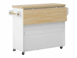 Hauss Spole Isla de cocina móvil con 2 puertas de cristal y 3 cajones - Mesa extensible - Blanco Outlet