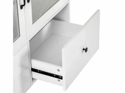 Hauss Spole Isla de cocina móvil con 2 puertas de cristal y 3 cajones - Mesa extensible - Blanco Outlet