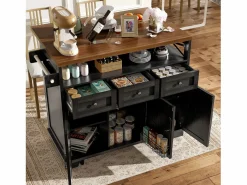 Merax Isla de cocina móvil con 3 cajones, 3 puertas y compartimento - 118 x 43/80 x 98 cm - MDF y metal - Negro Sale