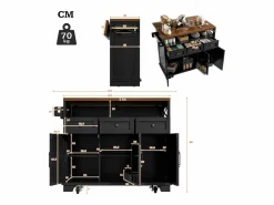 Merax Isla de cocina móvil con 3 cajones, 3 puertas y compartimento - 118 x 43/80 x 98 cm - MDF y metal - Negro Sale