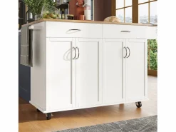 Merax Isla de cocina móvil con 4 puertas y 2 cajones - Tablero extensible - 106x50(78)x90,5cm - Madera MDF - y natural Blanco New