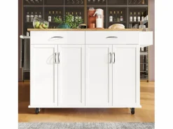Merax Isla de cocina móvil con 4 puertas y 2 cajones - Tablero extensible - 106x50(78)x90,5cm - Madera MDF - y natural Blanco New