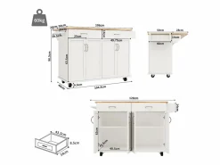 Merax Isla de cocina móvil con 4 puertas y 2 cajones - Tablero extensible - 106x50(78)x90,5cm - Madera MDF - y natural Blanco New